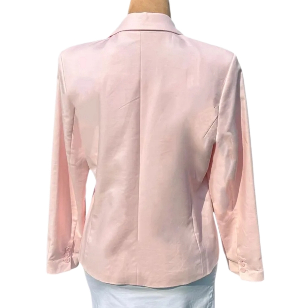 VTG Liz Claiborne Career Blazer Sz L Soft Pink Pastel Cotton 1-Button Lined EUC - Picture 2 of 10